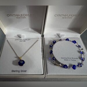 Cynthia Rowley “Mal de Ojo” Evil Eye Blue .925 Silver Necklace Bracelet Set NIB
